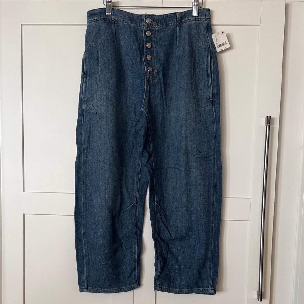 We The Free Dark Blue Cropped Button-Fly Jeans